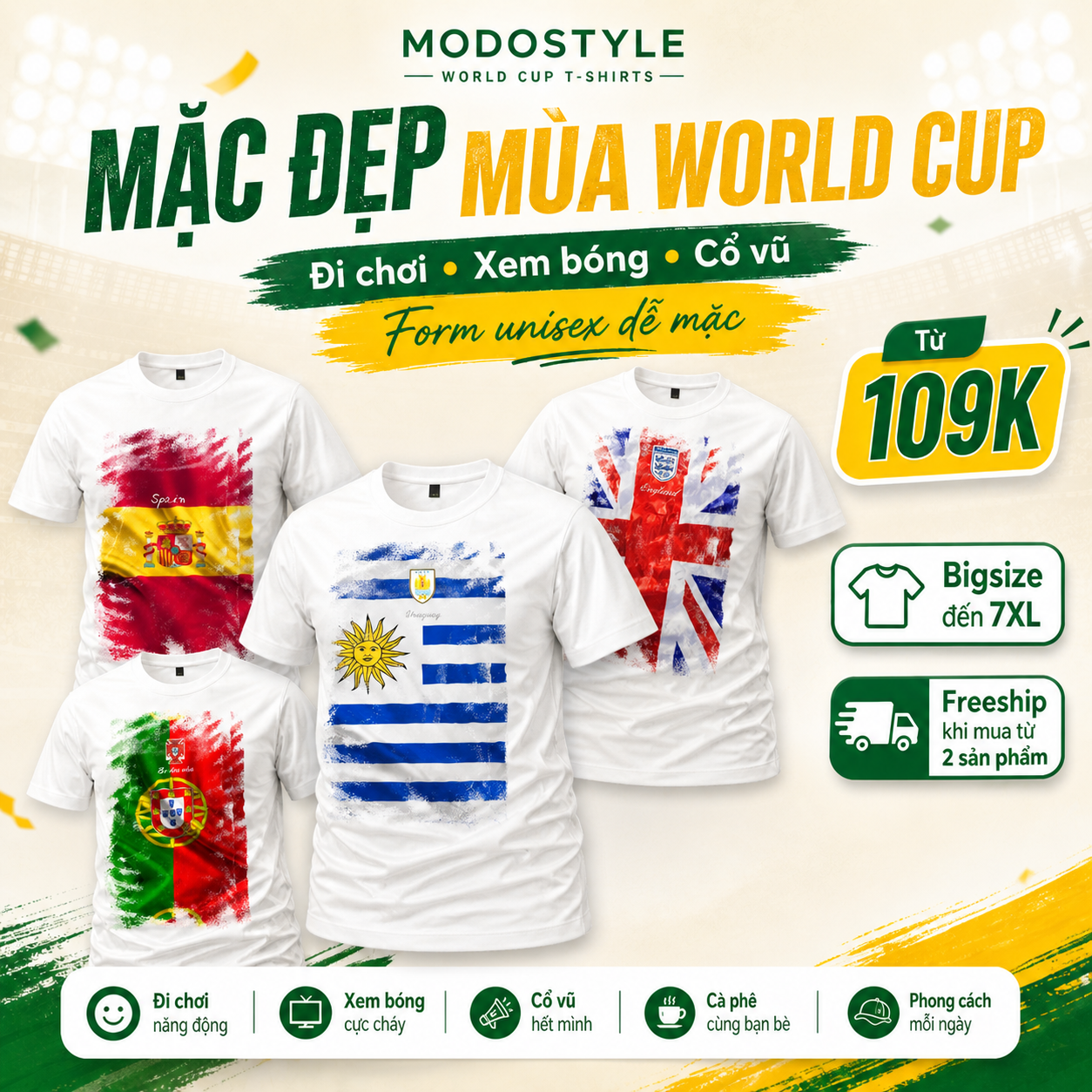 Banner áo thun World Cup 2026 nhiều đội tuyển